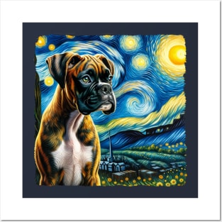 Starry Boxer Portrait - Dog Portrait Posters and Art